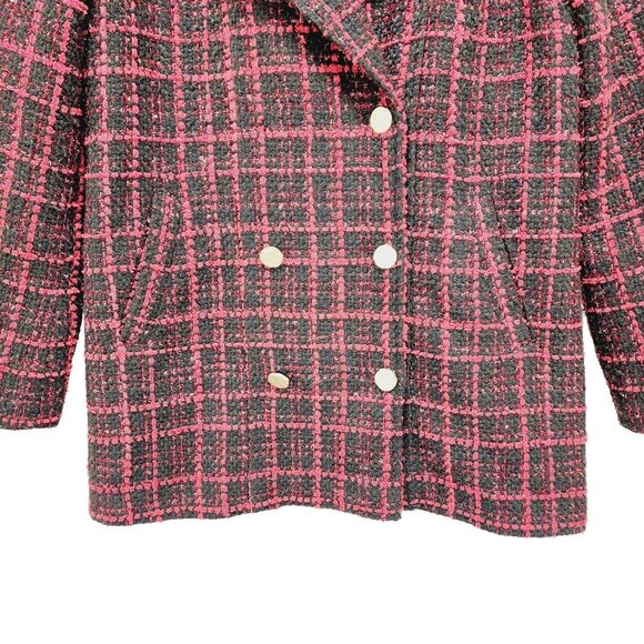 Bagatelle Collection Tweed Jacket Pea Coat Size S Women's Red Black Plaid - Picture 9 of 11